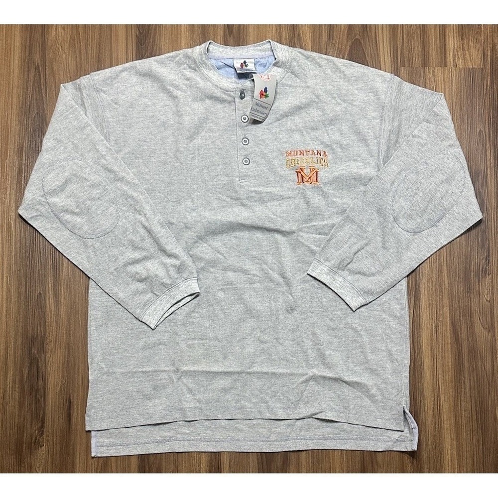 Vintage Montana Grizzlies NCAA Grey Henley Shirt Midwest Embroidery Men Sz XL